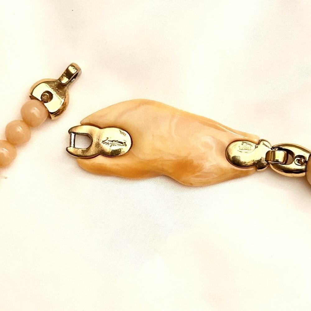 Vintage Trifari Necklace Chunky Blush Colored Lucite 70s By Kunio Matsumoto 31” - Picture 5 of 13